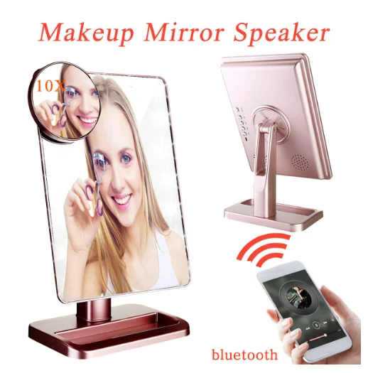bluetooth Reproduktor, LED make-up Zrkadlo Inteligentný Hudobný 20 Svetlá Dotykový Displej Nastaviteľný Márnosť make-up Zrkadlo s 10x zväčšovacie sklo